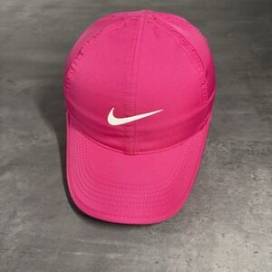 Nike Hat Pink White Womens Featherlight Dri Fit Running Gym Yoga Pickleball